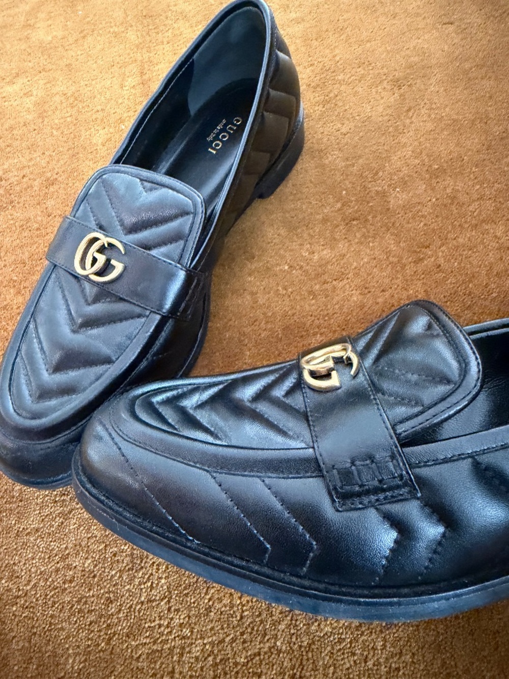 Gucci Black Leather GG Marmont Loafers – Size 40 - Picture 2 of 7